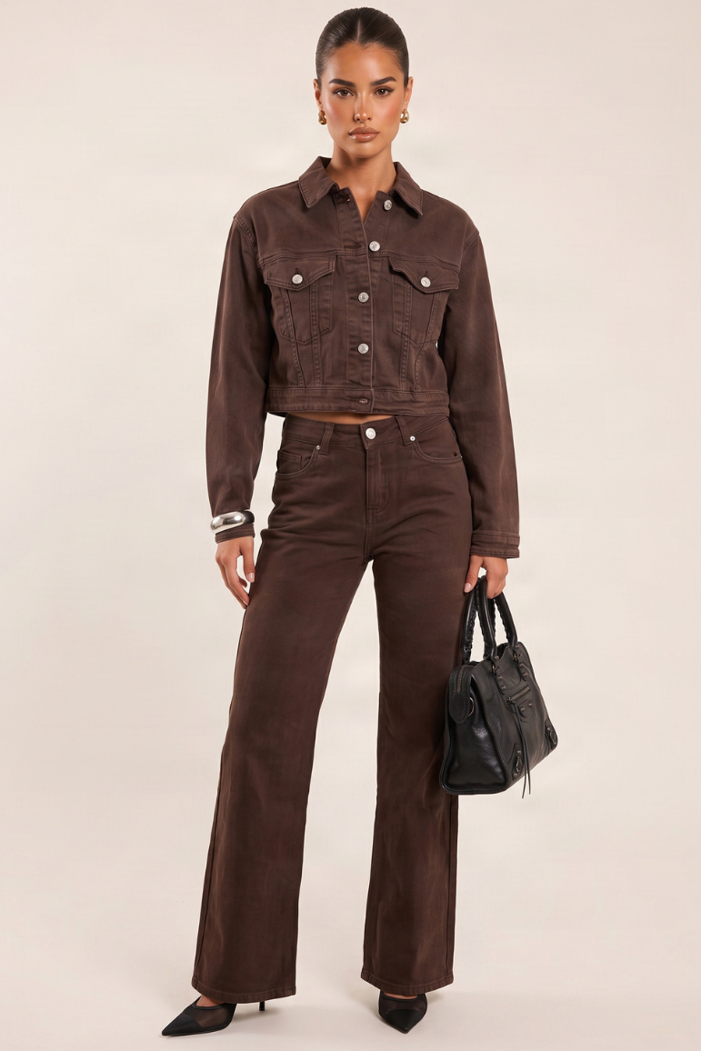 Chocolate Stretch Denim Straight Leg Jeans - Coco