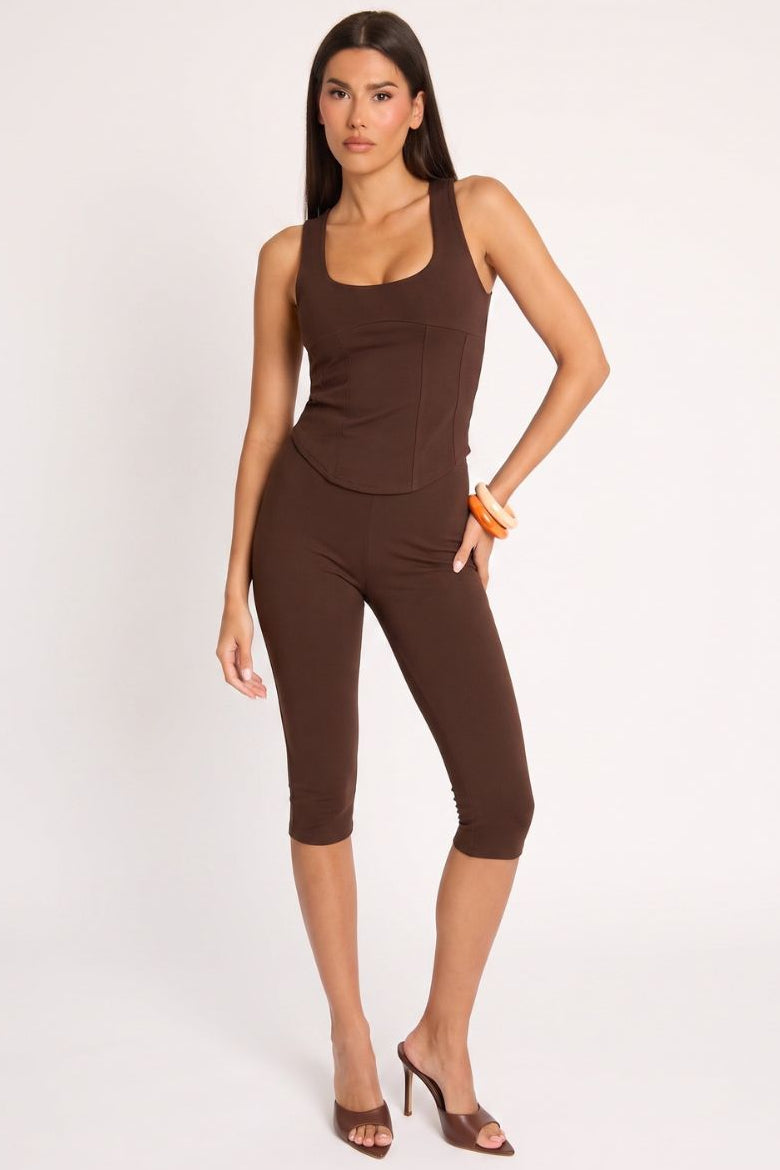 Chocolate Corset Top and Capri Pant Co-ord Set - Kyrah