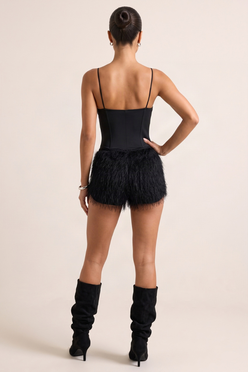 Black Fluffy Mini Shorts - Mayah