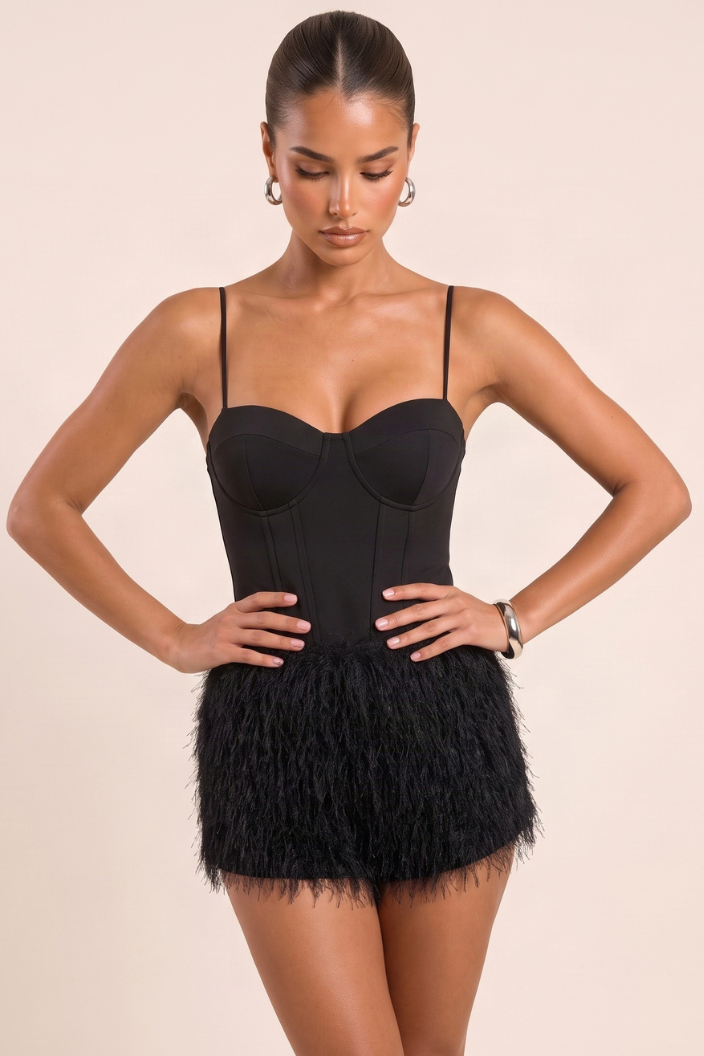 Black Fluffy Mini Shorts - Mayah