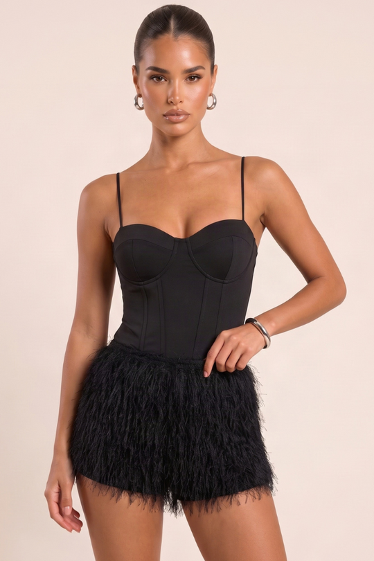 Black Fluffy Mini Shorts - Mayah