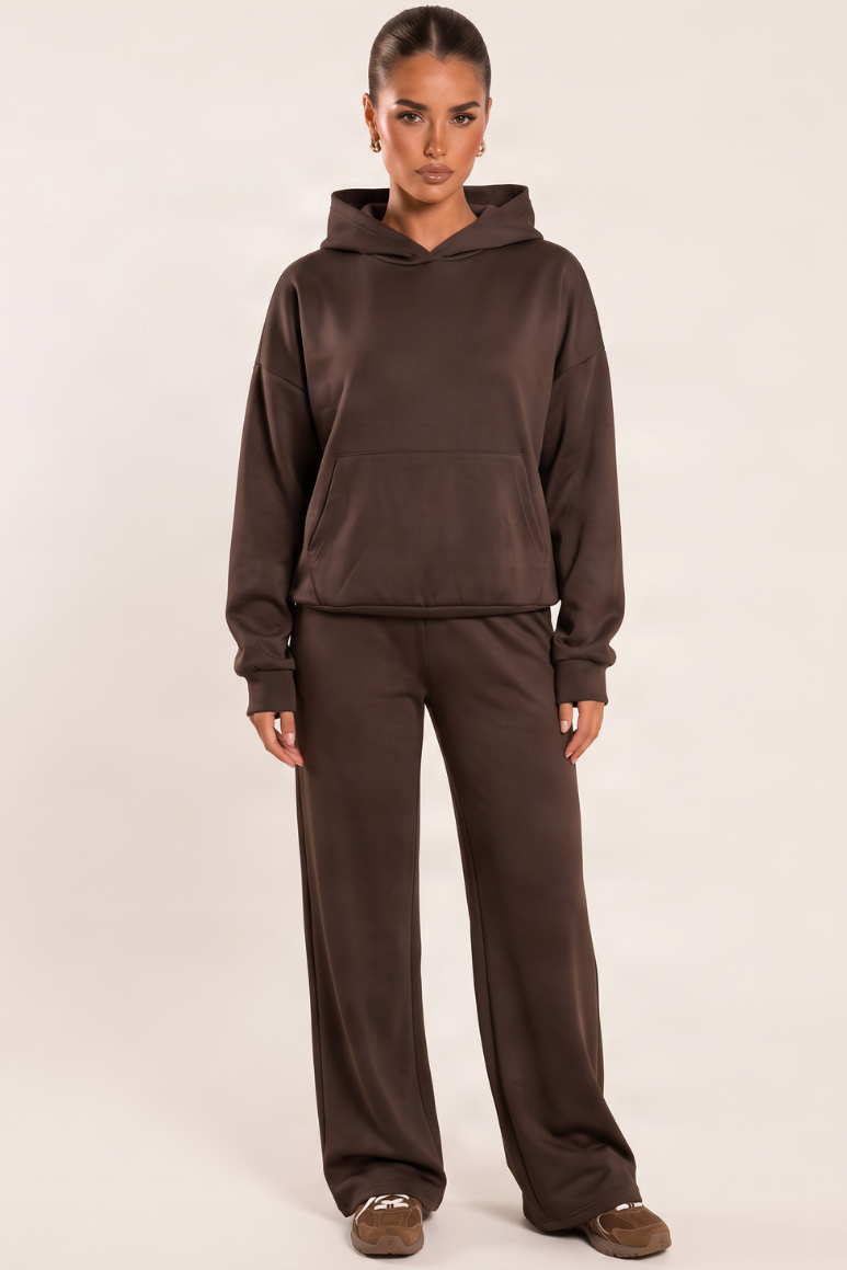 Chocolate Scuba Oversized Hoodie and Joggers Loungewear Co-ord Set - Darcy