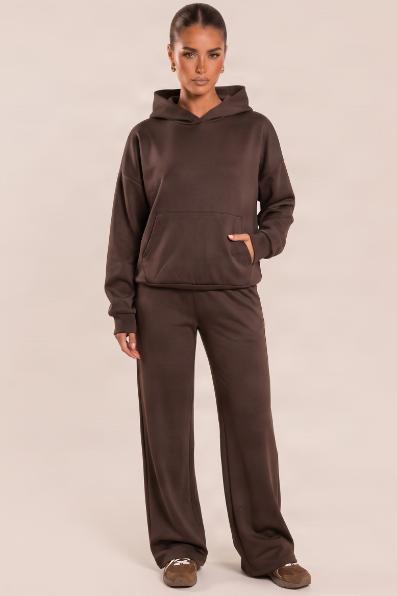 Chocolate Scuba Oversized Hoodie and Joggers Loungewear Co-ord Set - Darcy
