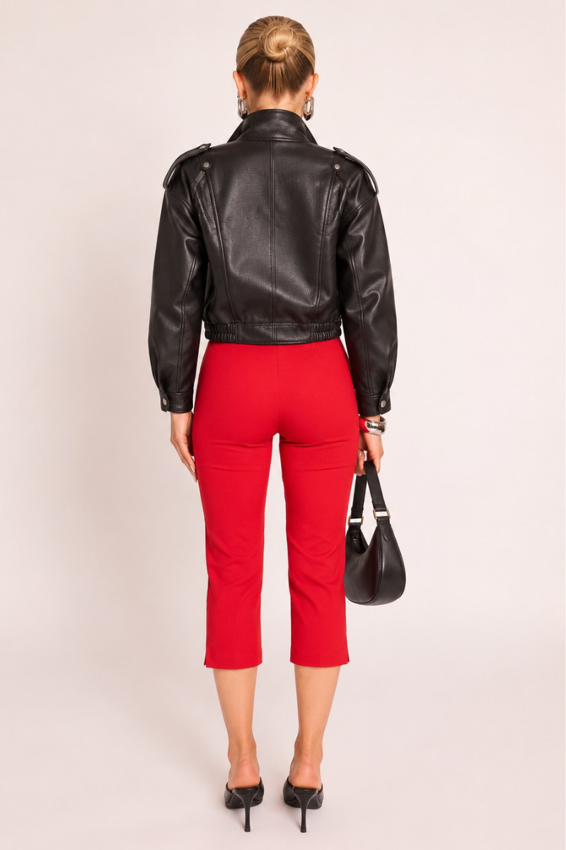 Red Bengaline Split Hem Capri Pants - Jaclyn