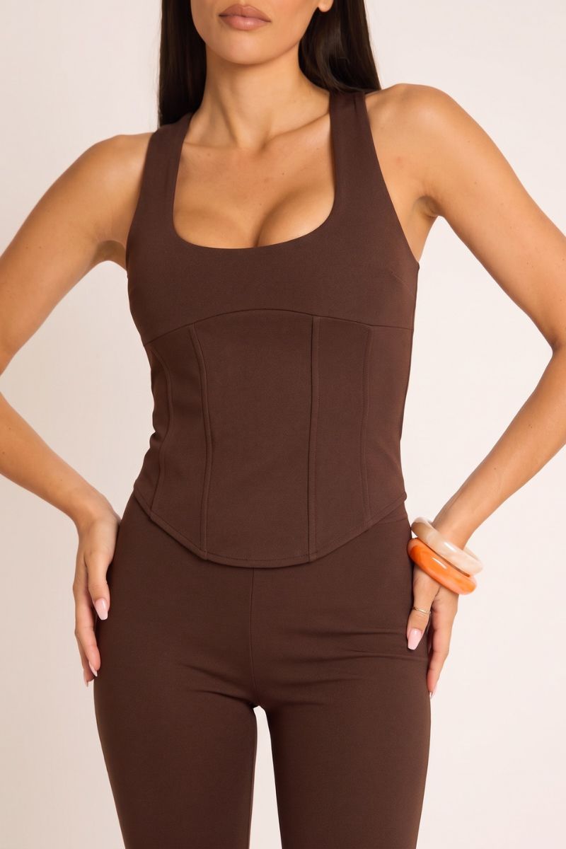 Chocolate Corset Top and Capri Pant Co-ord Set - Kyrah