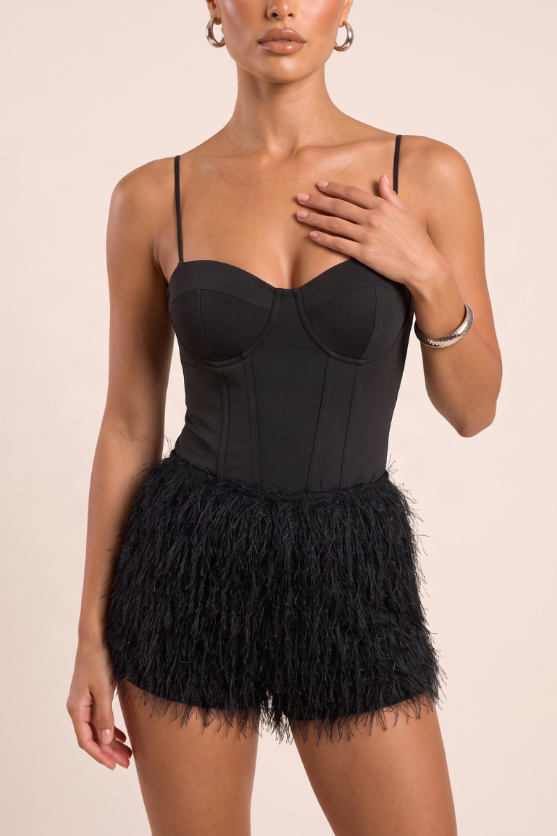 Black Fluffy Mini Shorts - Mayah