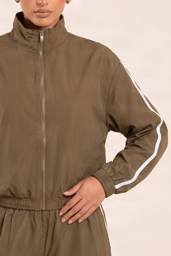 Mink Funnel Neck Side Stripe Shell Track Jacket - Kimsy