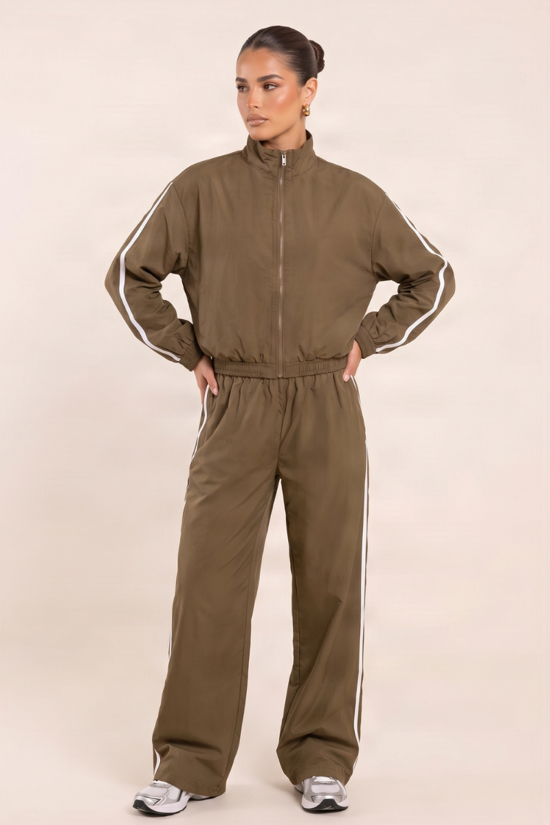 Mink Funnel Neck Side Stripe Shell Track Jacket - Kimsy