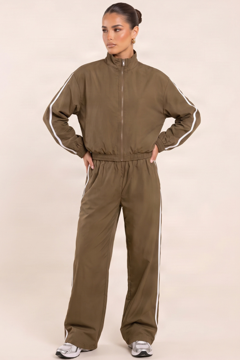 Mink Side Stripe Wide Leg Shell Track Pants - Kelly