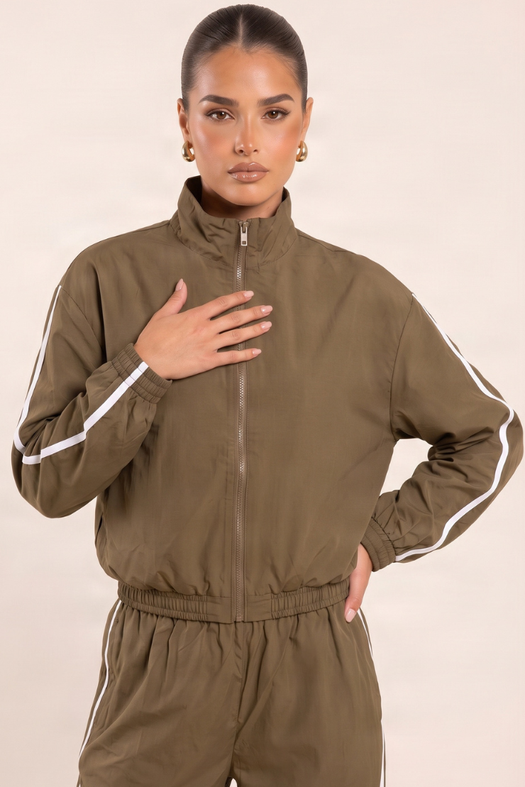 Mink Side Stripe Wide Leg Shell Track Pants - Kelly
