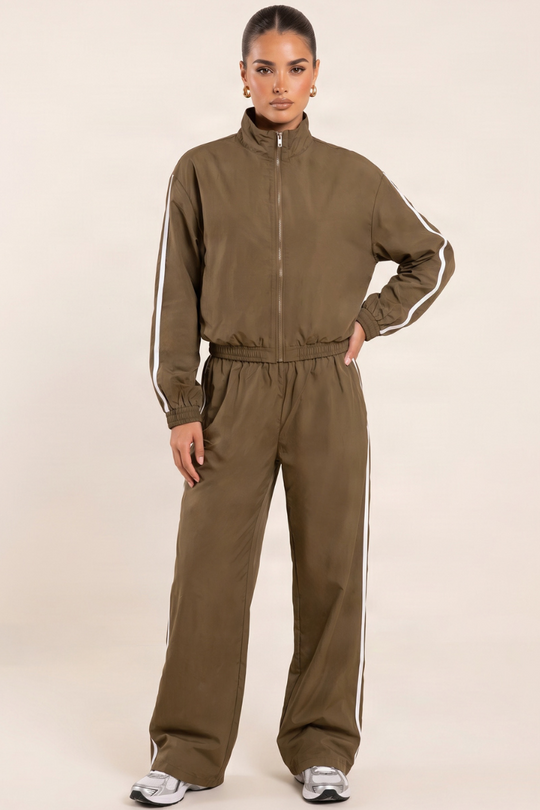 Mink Side Stripe Wide Leg Shell Track Pants - Kelly