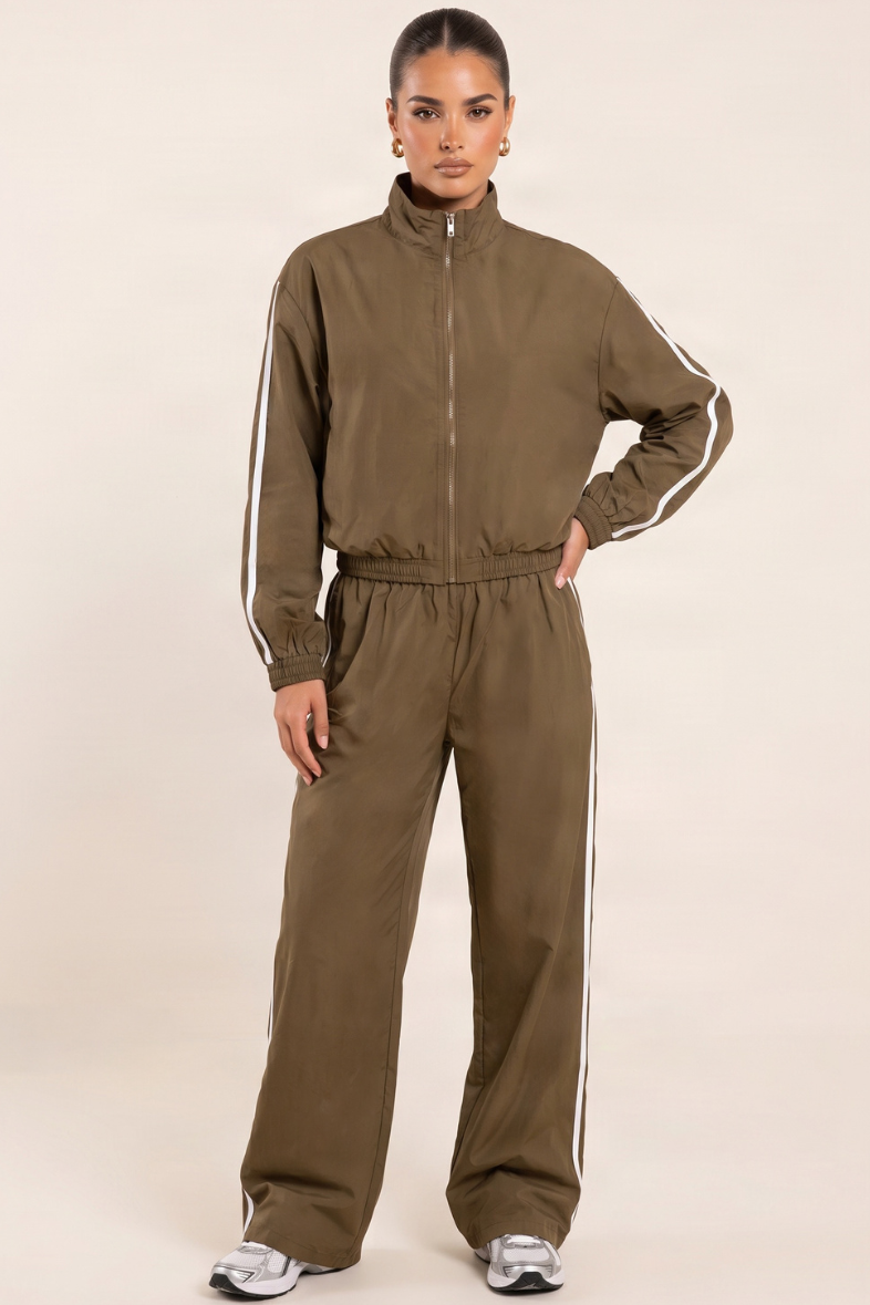Mink Side Stripe Wide Leg Shell Track Pants - Kelly