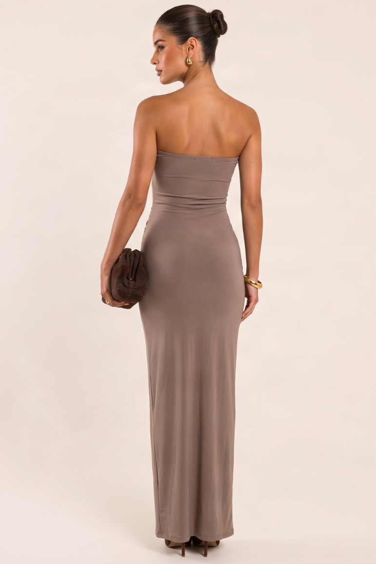 Mocha Bandeau Twist Mini Dress - Evah