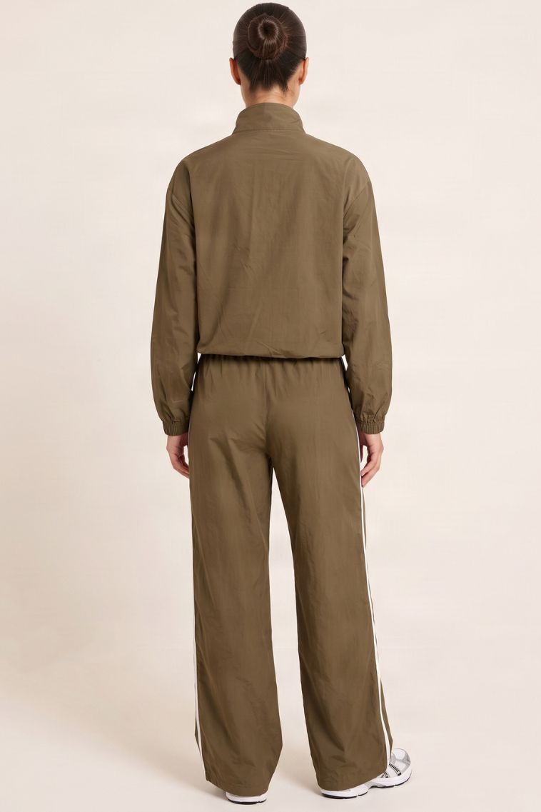 Mink Side Stripe Wide Leg Shell Track Pants - Kelly