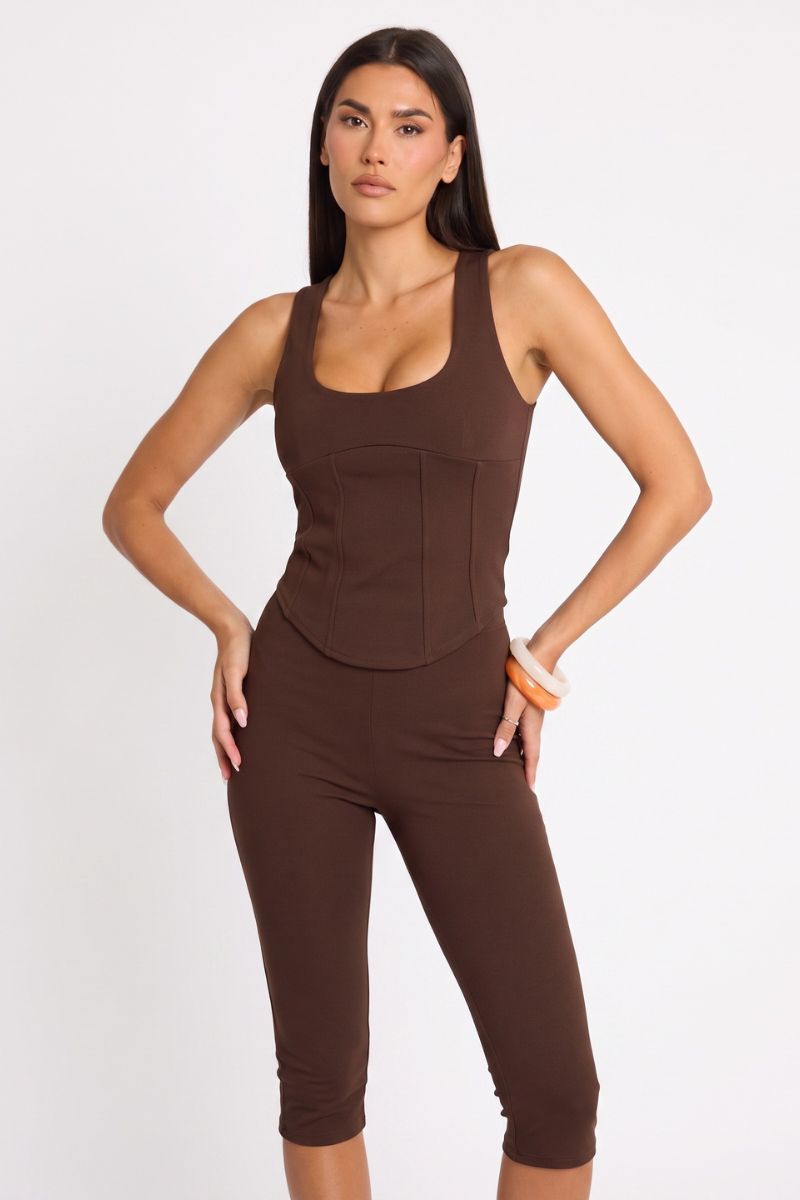 Chocolate Corset Top and Capri Pant Co-ord Set - Kyrah