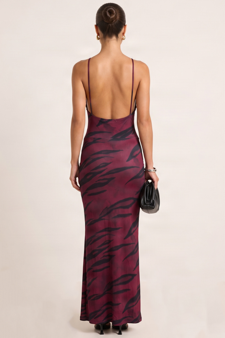 Plum Tiger Print Strappy Keyhole Maxi Dress - Christa