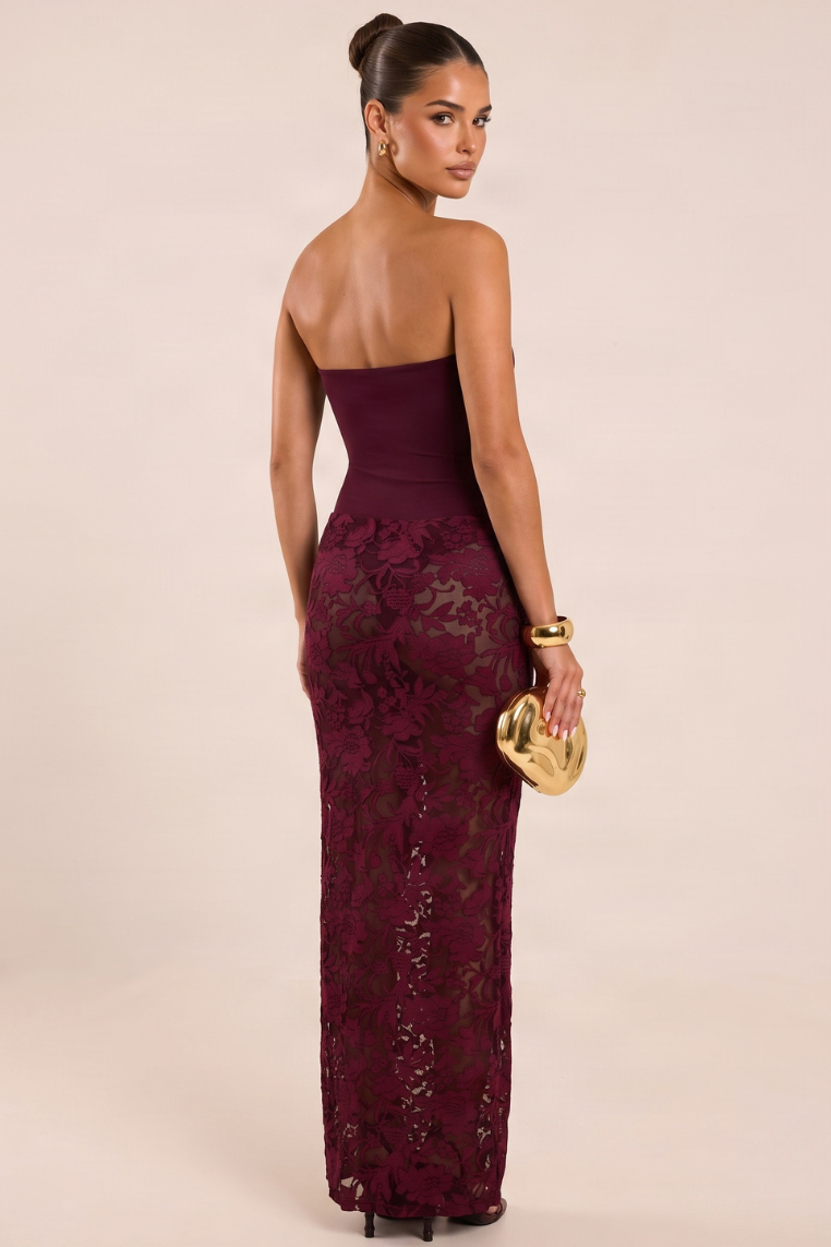Plum Burnout Skirt Bandeau Maxi Dress - Taya