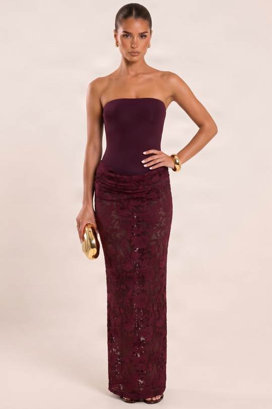 Plum Burnout Skirt Bandeau Maxi Dress - Taya