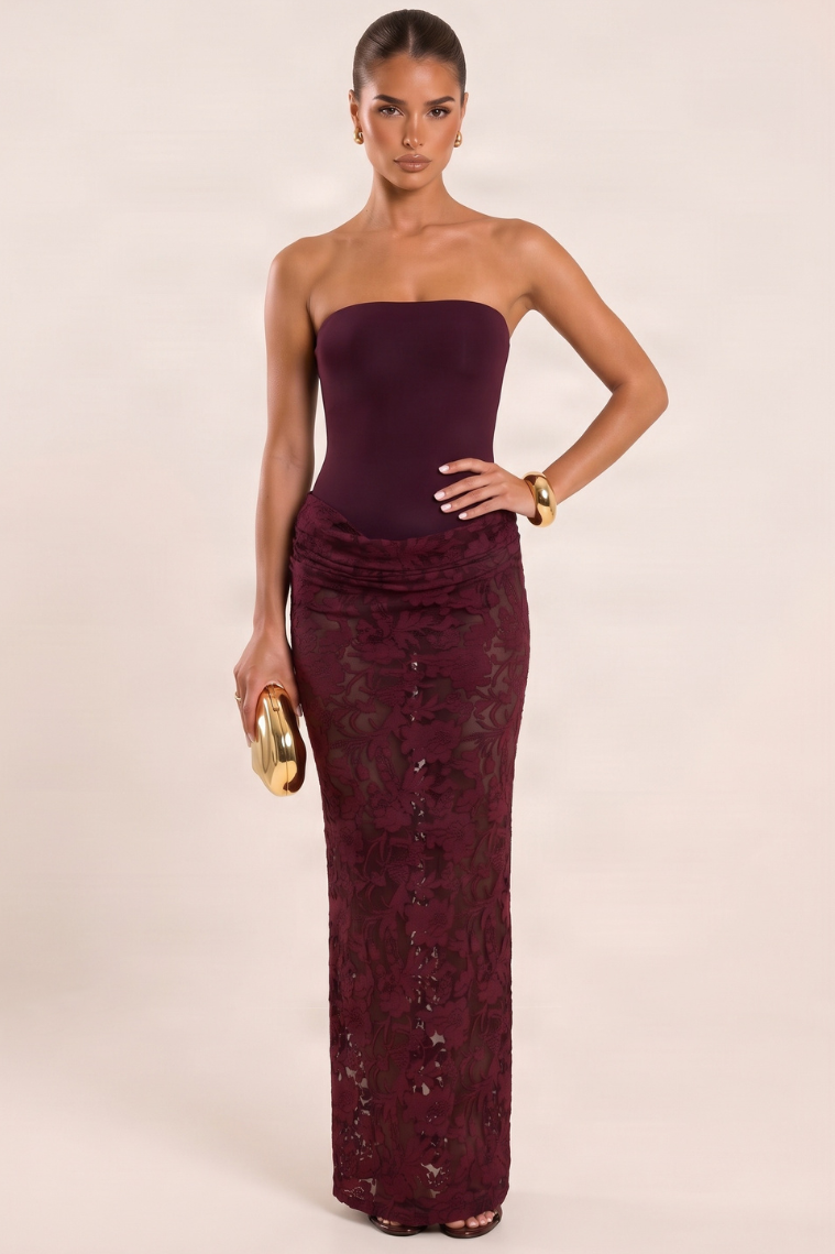 Plum Burnout Skirt Bandeau Maxi Dress - Taya