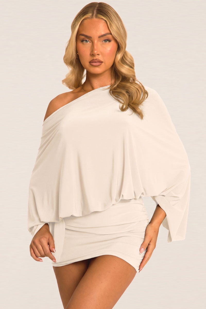 White Asymmetric Batwing Mini Dress - Neema