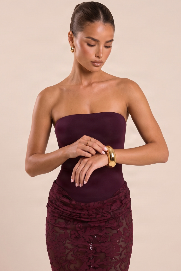 Plum Burnout Skirt Bandeau Maxi Dress - Taya