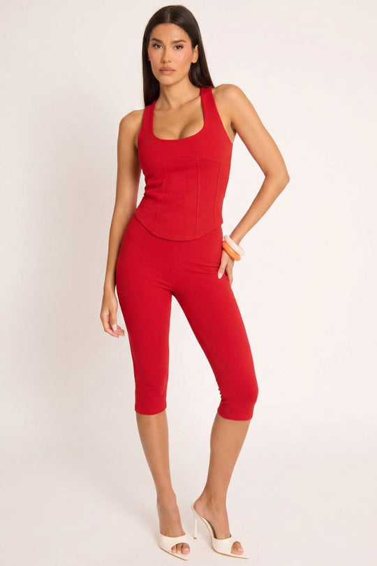Red Corset Top and Capri Pant Co-ord Set - Kyrah