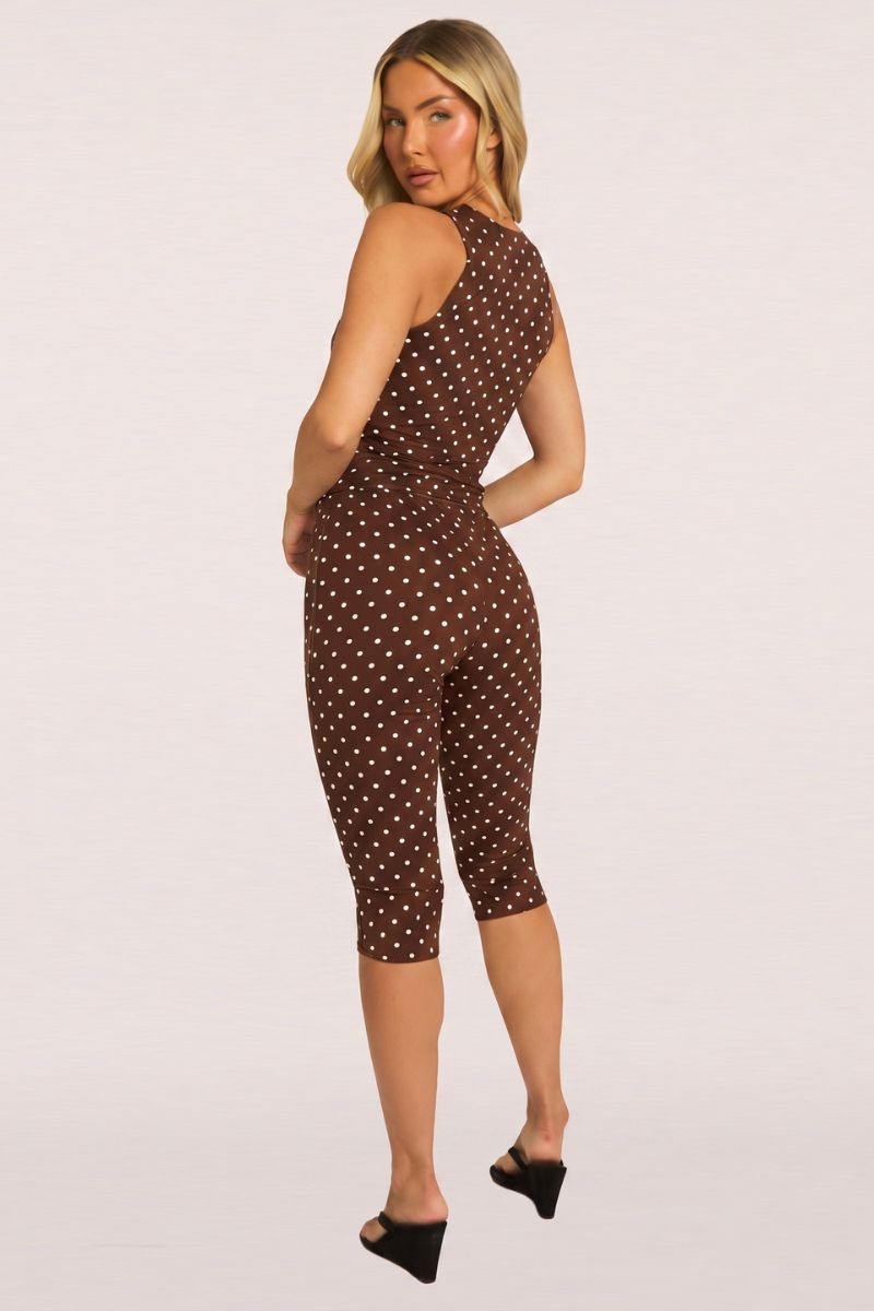 Chocolate Polka Dot Corset Top and Capri Pant Co-ord Set - Nikola