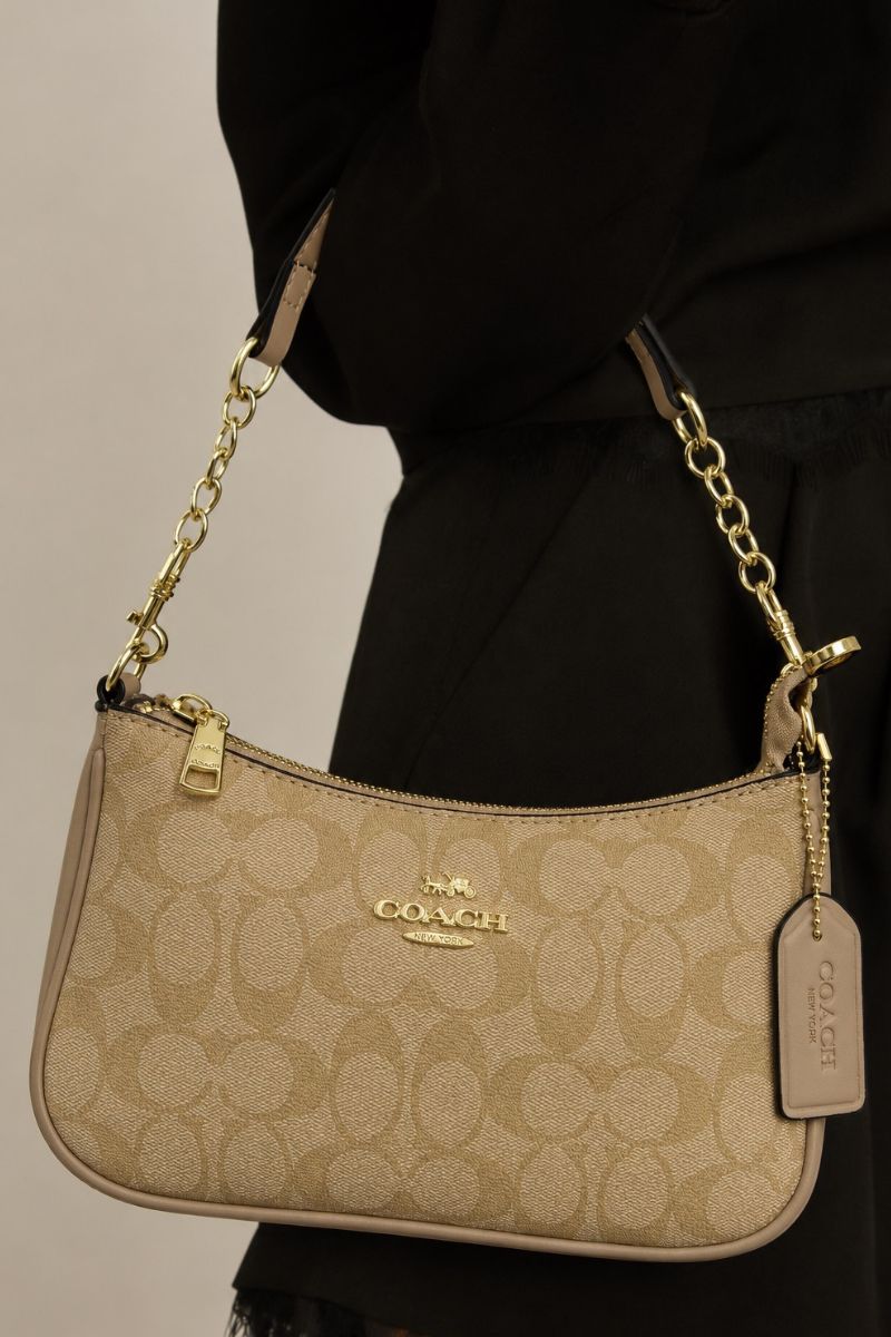 Beige Logo Monogram Faux Leather Shoulder Bag - Miah