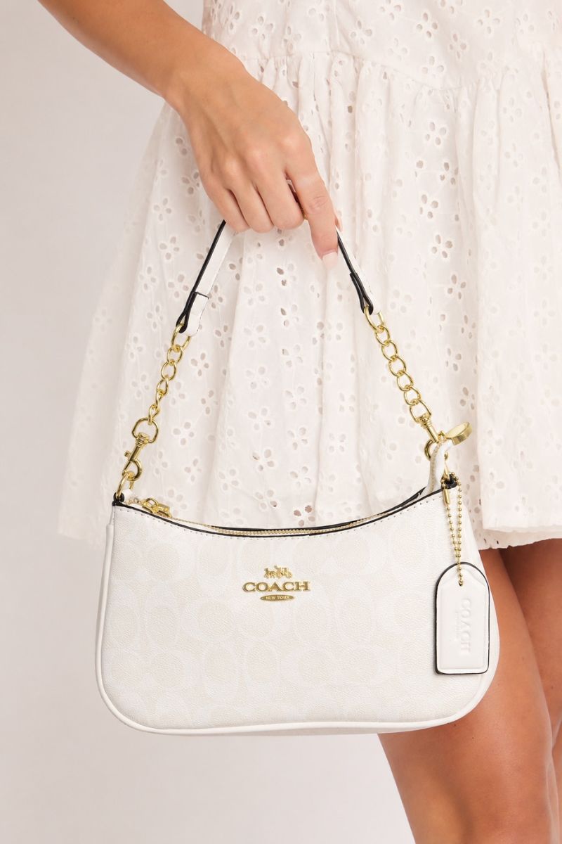 White Logo Monogram Faux Leather Shoulder Bag - Miah