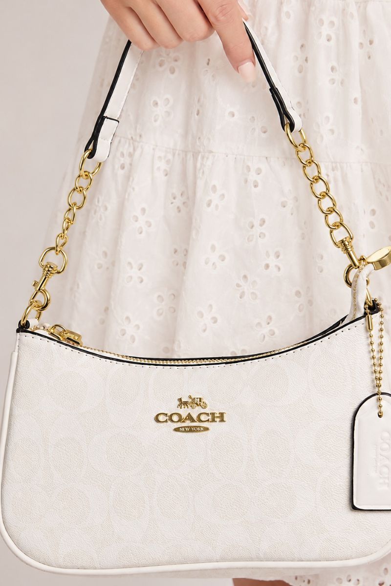 White Logo Monogram Faux Leather Shoulder Bag - Miah