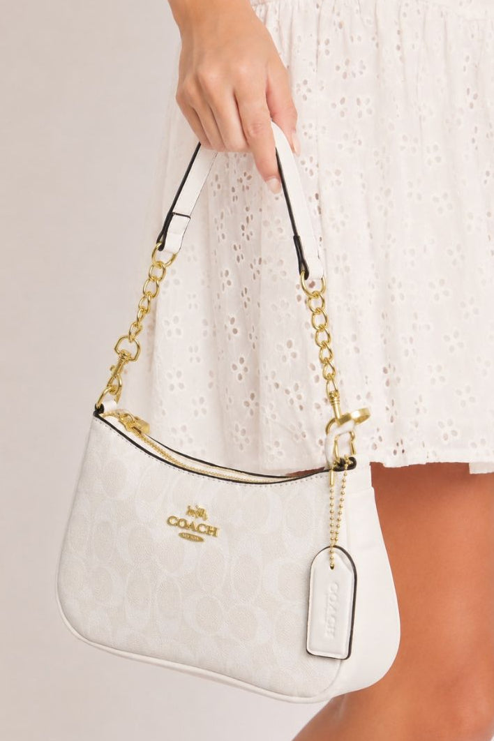 White Logo Monogram Faux Leather Shoulder Bag - Miah