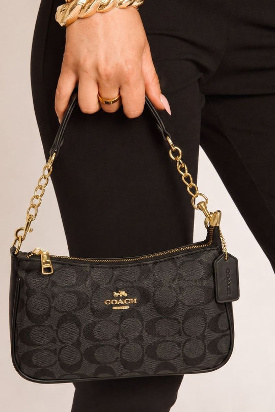 Black Logo Monogram Faux Leather Shoulder Bag - Miah