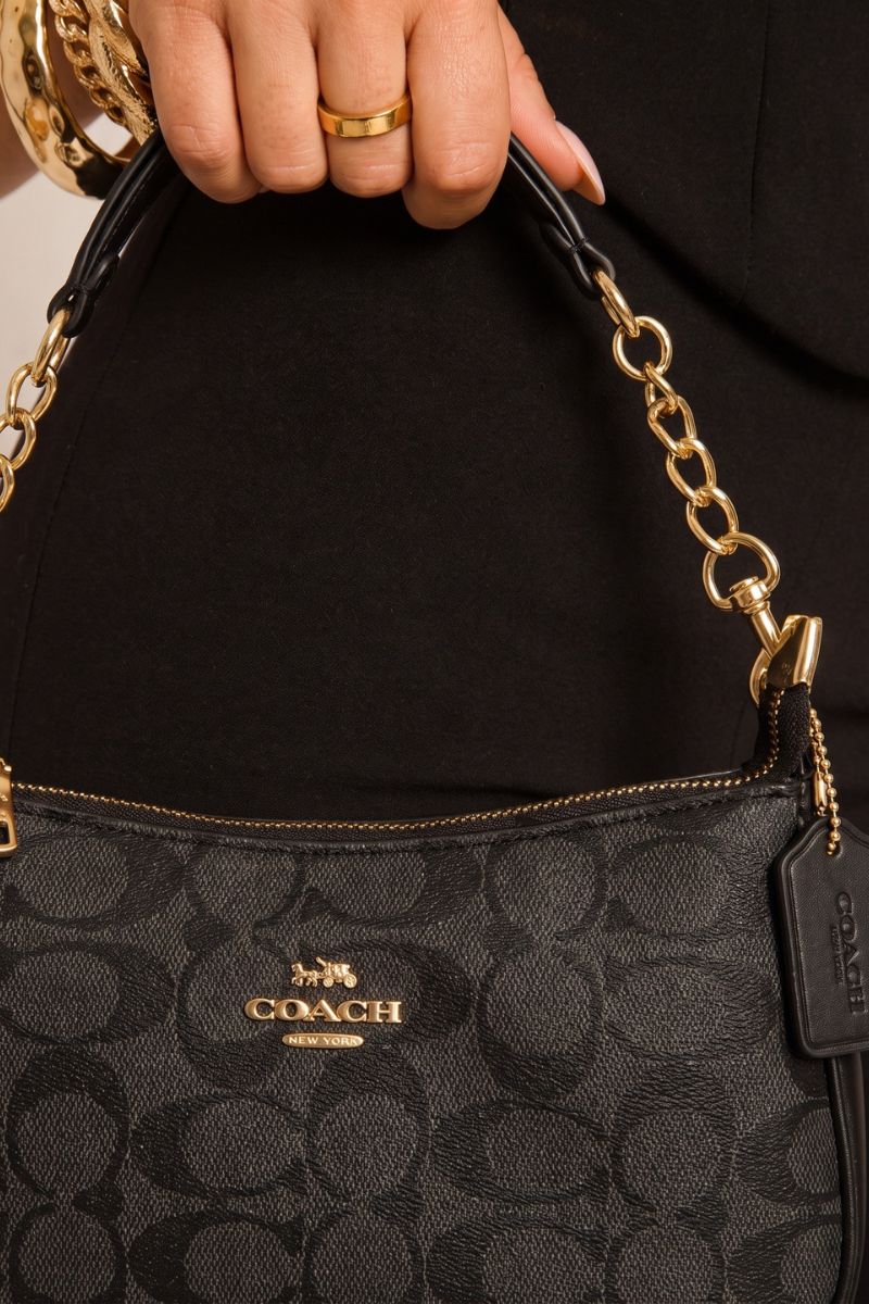 Black Logo Monogram Faux Leather Shoulder Bag - Miah