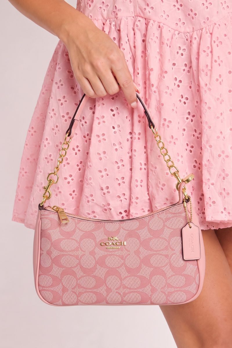 Pink Logo Monogram Faux Leather Shoulder Bag - Miah