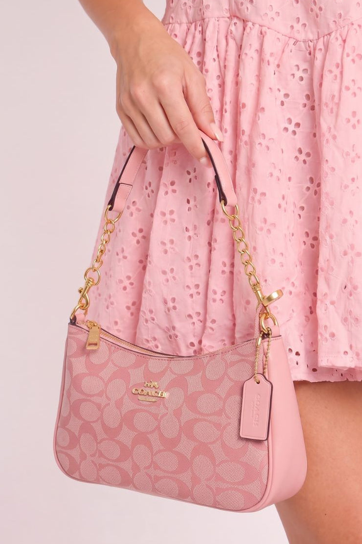 Pink Logo Monogram Faux Leather Shoulder Bag - Miah