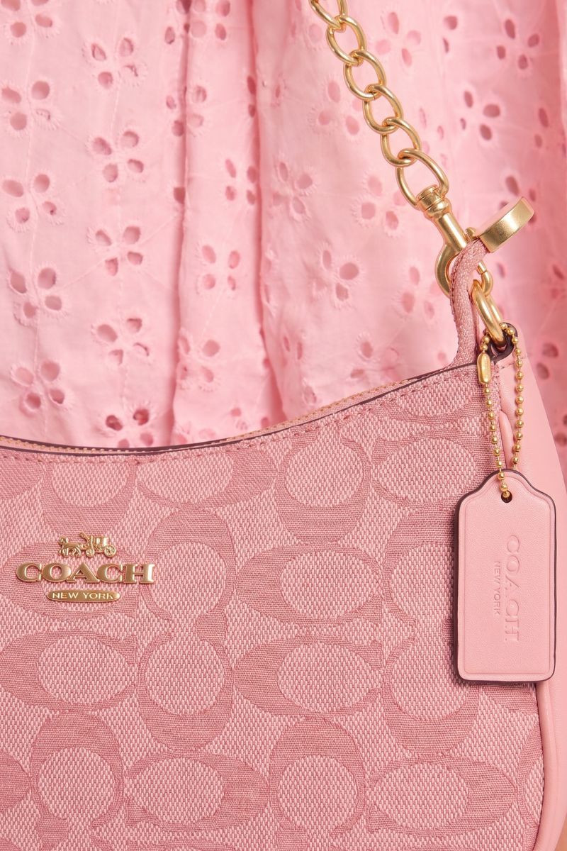 Pink Logo Monogram Faux Leather Shoulder Bag - Miah