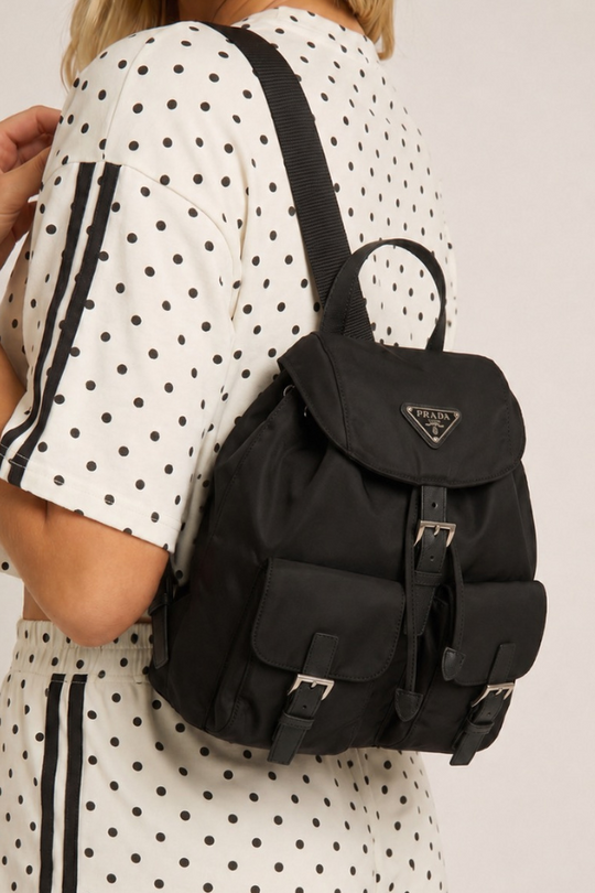 Black Logo Detail Nylon Backpack Bag - Calbi