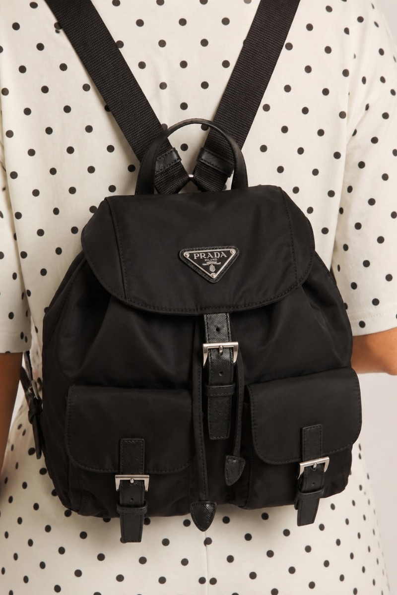 Black Logo Detail Nylon Backpack - Calbi