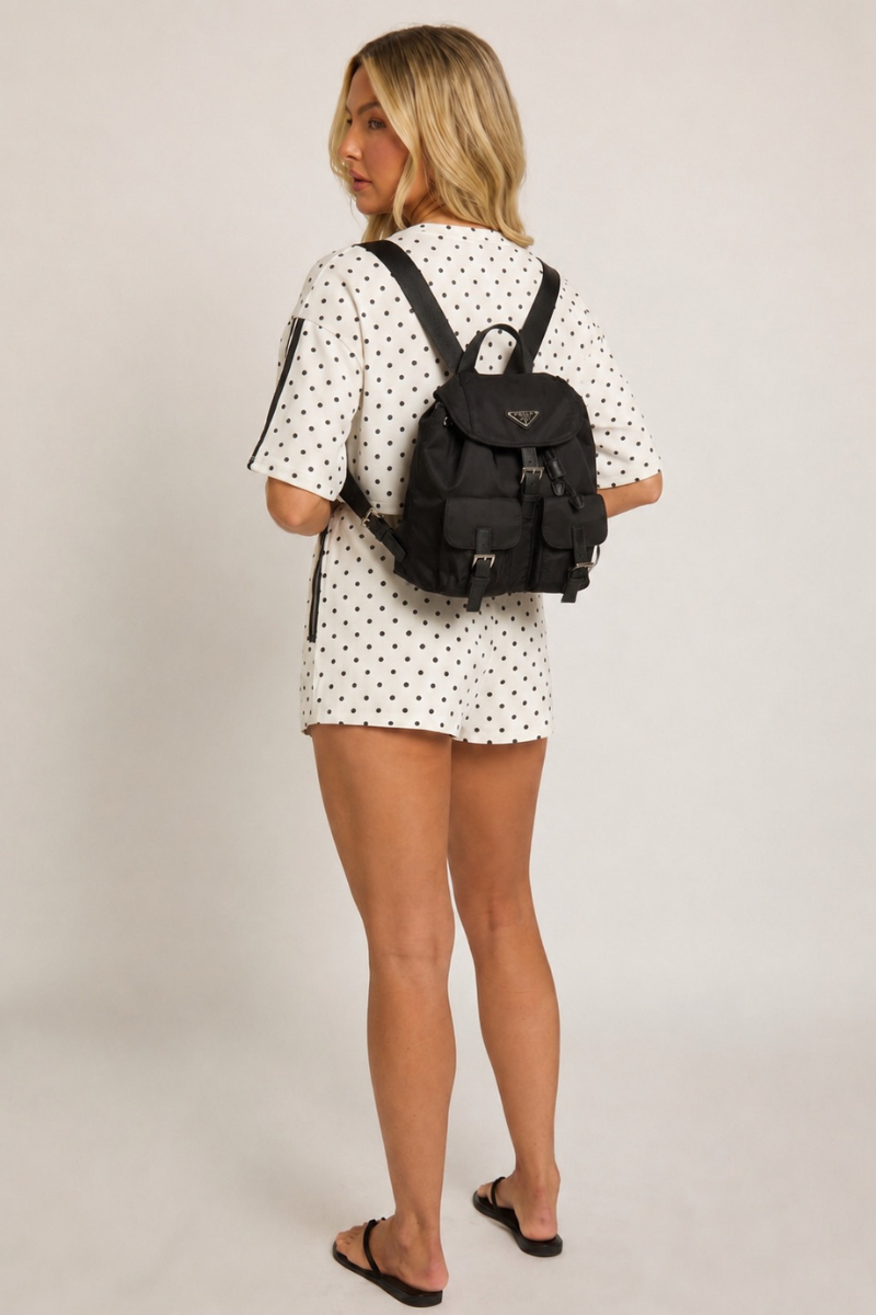 Black Logo Detail Nylon Backpack - Calbi