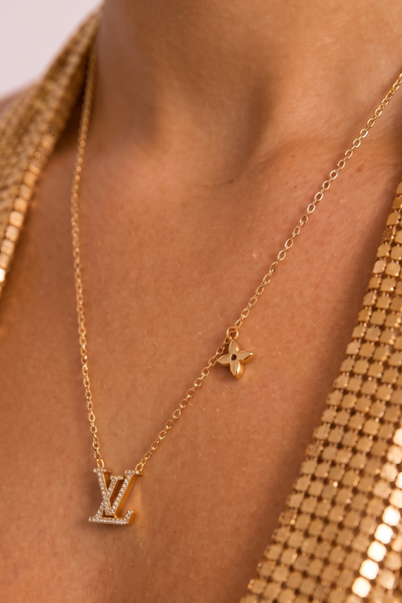 Gold Diamante Logo Necklace - Anna