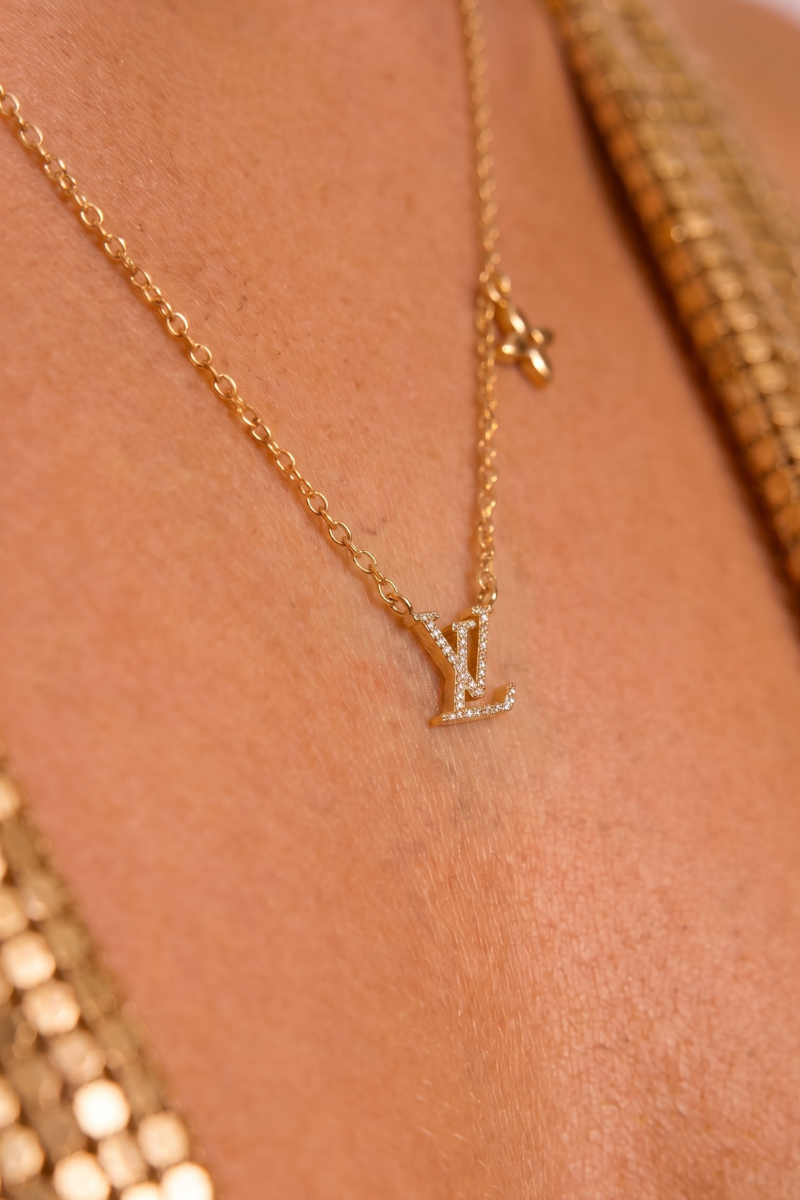 Gold Diamante Logo Necklace - Anna