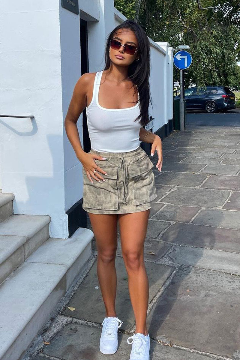 Khaki Camo Cargo Pockets Mini Skirt - Veronika