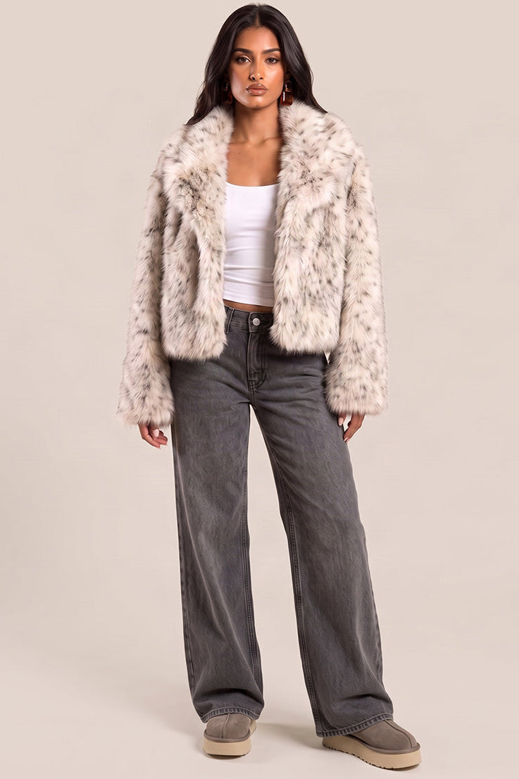 Cream Leopard Faux Fur Coat - Raven