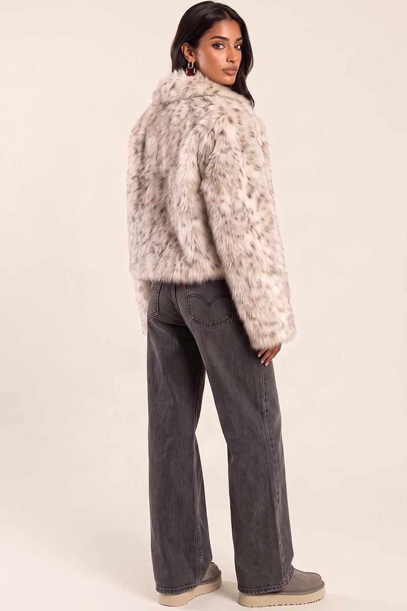 Cream Leopard Faux Fur Coat - Raven