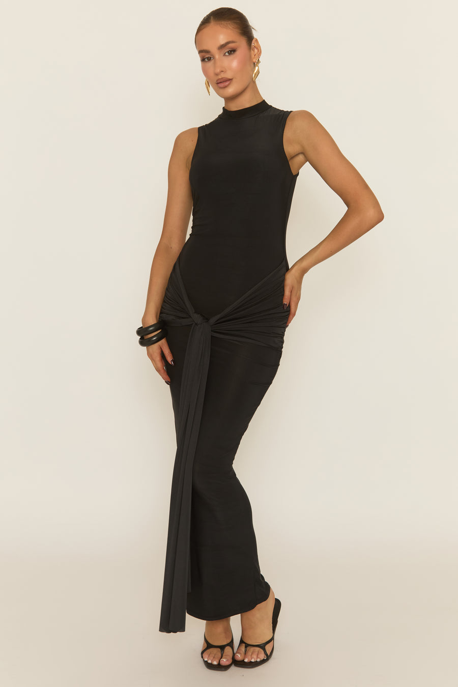 Black Tie Front Maxi Dress - Leigha