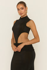 Black Cut Out Acetate Slinky Maxi Dress - Leonia