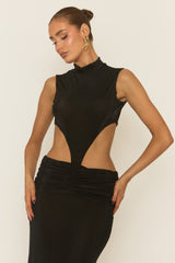 Black Cut Out Acetate Slinky Maxi Dress - Leonia