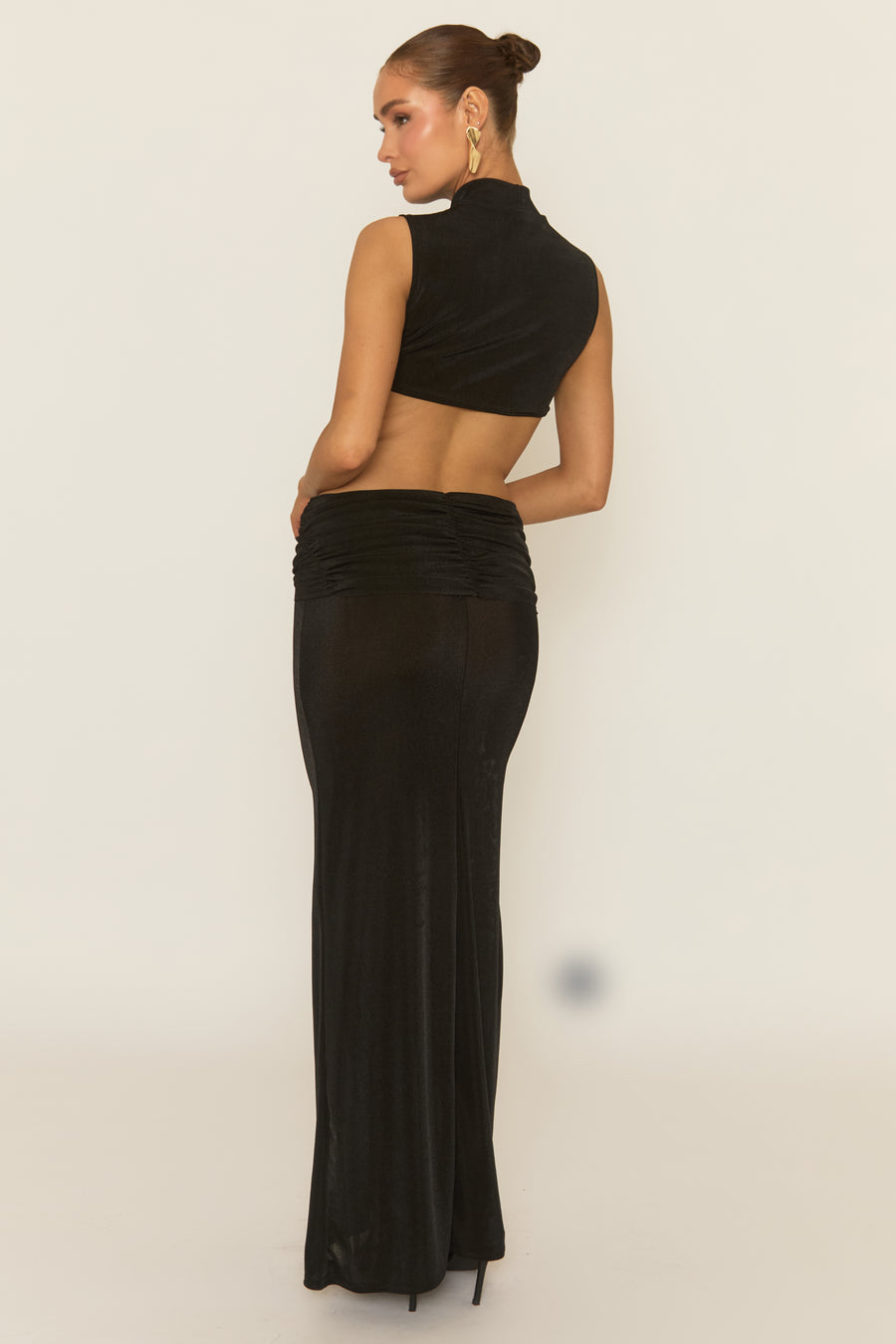 Black Cut Out Acetate Slinky Maxi Dress - Leonia