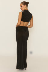 Black Cut Out Acetate Slinky Maxi Dress - Leonia
