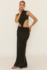 Black Cut Out Acetate Slinky Maxi Dress - Leonia